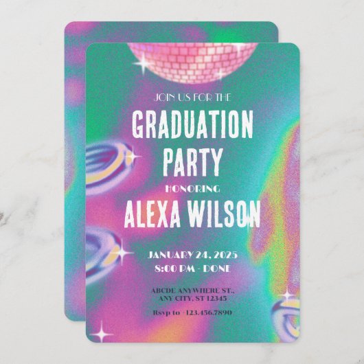 Invitation Fête de graduation rétro y2k (Devant / Derrière)