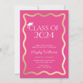 Invitation Fête de graduation rose chaud Wave (Devant)