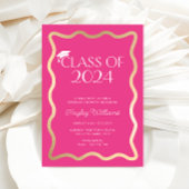 Invitation Fête de graduation rose chaud Wave