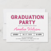 Invitation Fête de graduation rose moderne Stripes (Devant)
