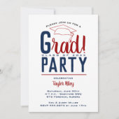 Invitation Fête de graduation rouge foncé et bleu (Devant)