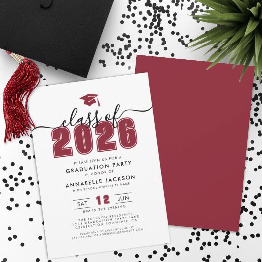 Invitation Fête de graduation rouge moderne simple