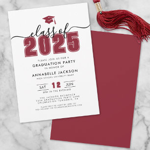 Invitation Fête de graduation rouge moderne simple