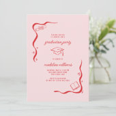 Invitation Fête de Graduation Rouge Rose Doodle Whimsical (Debout devant)