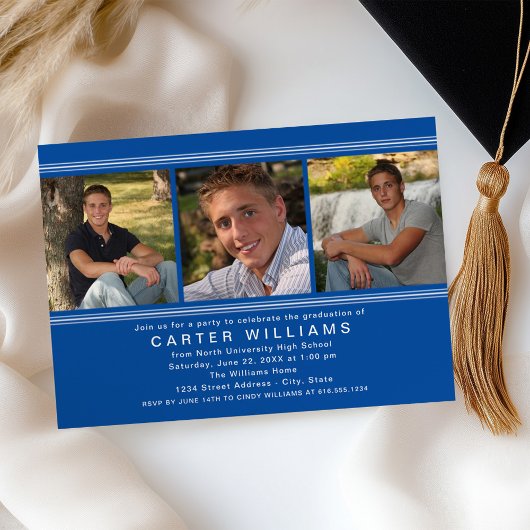 Invitation Fête de graduation Royal Blue Photo Moderne
