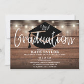 Invitation Fête de graduation Rustic Wood String Lights (Devant)