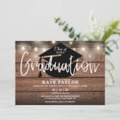 Invitation Fête de graduation Rustic Wood String Lights (Debout devant)