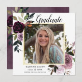 Invitation Fête de graduation Rustique violet rose floral (Devant / Derrière)