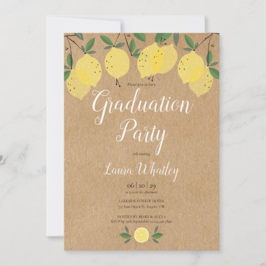 Invitation Fête de Graduation Script de citrons rustiques (Devant)