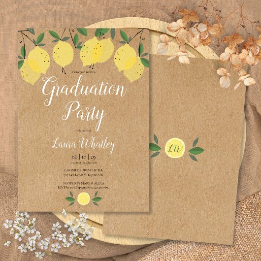 Invitation Fête de Graduation Script de citrons rustiques
