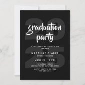 Invitation Fête de Graduation Simple Noir & Blanc (Devant)