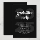 Invitation Fête de Graduation Simple Noir & Blanc (Devant / Derrière)