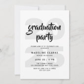 Invitation Fête de Graduation Simple Noir & Blanc (Devant)