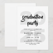 Invitation Fête de Graduation Simple Noir & Blanc (Devant / Derrière)