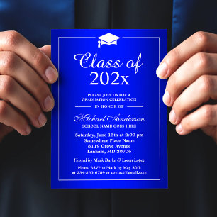 Invitation Fête de graduation simple Royal Blue