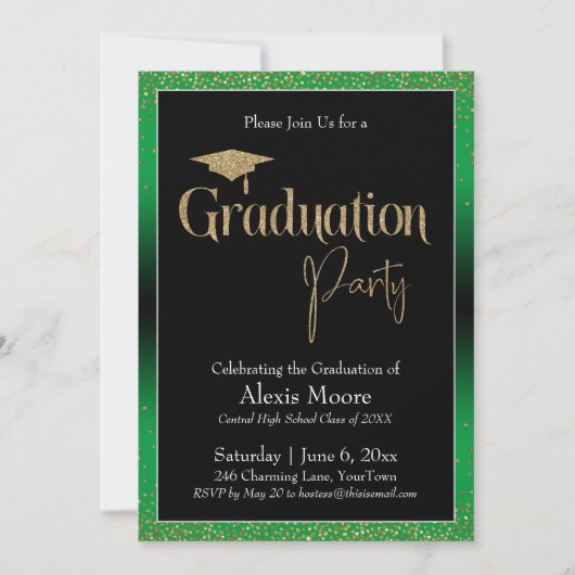Invitation Fête de graduation vert brillant Ombre Confetti (Devant)