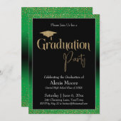 Invitation Fête de graduation vert brillant Ombre Confetti (Devant / Derrière)