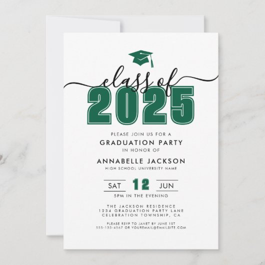 Invitation Fête de graduation verte simple et moderne (Devant)