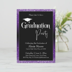 Invitation Fête de graduation violet brillant Ombre Confetti