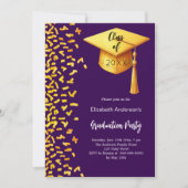 Invitation Fête de graduation violet or confetti fille (Devant)