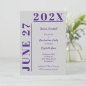 Invitation Fête de graduation violette et gris (Debout devant)