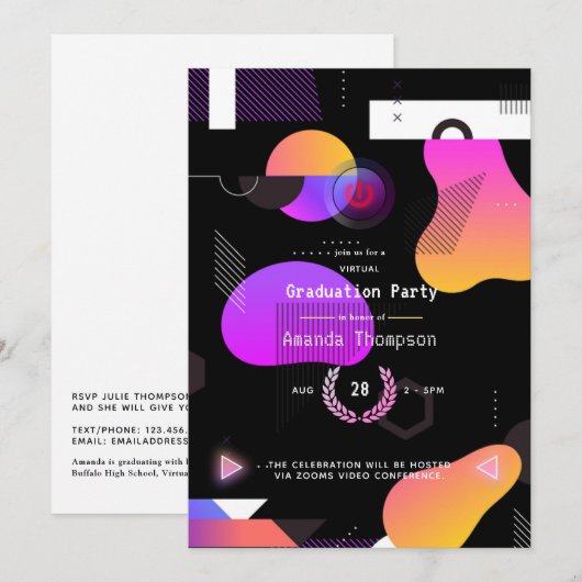 Invitation Fête de graduation virtuelle géométrique brillante (Devant / Derrière)