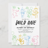 Invitation Fête de gribouillis Animaux 1er anniversaire (Devant)