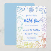 Invitation Fête de gribouillis Animaux 1er anniversaire (Devant / Derrière)