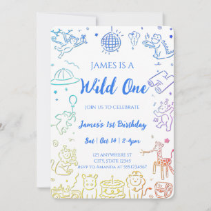 Invitation Fête de gribouillis Animaux 1er anniversaire