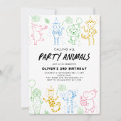 Invitation Fête de gribouillis Animaux Chaque année Anniversa (Devant)