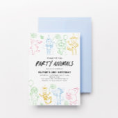 Invitation Fête de gribouillis Animaux Chaque année Anniversa