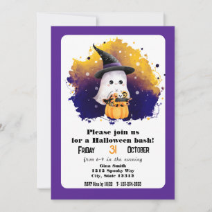 Invitation Fête de Halloween Bash Fantôme Mignon
