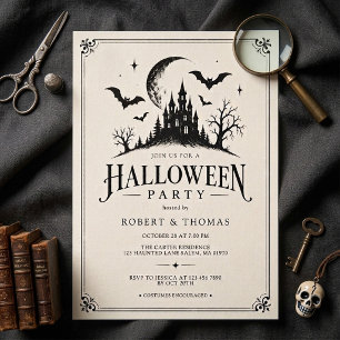Invitation Fête de Halloween Château Gothique Haunted Vintage