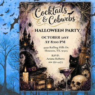 Invitation Fête de Halloween Cocktails & Toiles d'araignées C