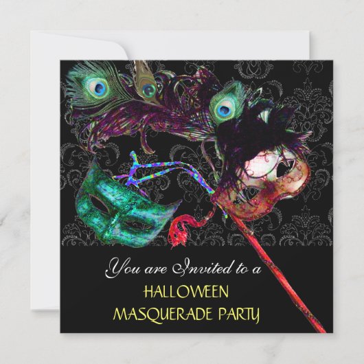 INVITATION FÊTE DE HALLOWEEN EN DAMASQUINAGE NOIR BLEU (Devant)