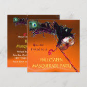 Invitation FÊTE DE HALLOWEEN EN MASQUE,Jaune Orange (Devant / Derrière)
