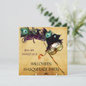 Invitation FÊTE DE HALLOWEEN EN MASQUE noir bleu blanc (Debout devant)