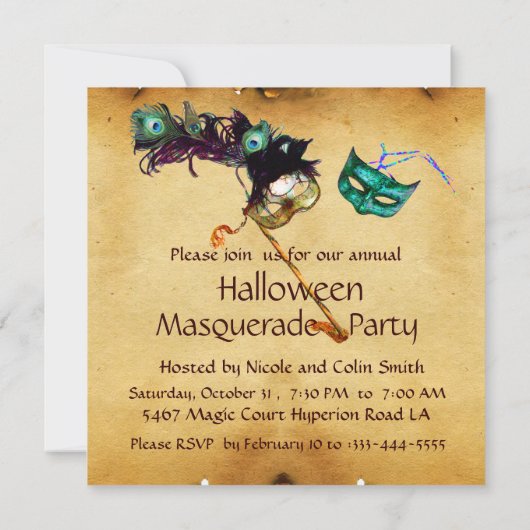 Invitation FÊTE DE HALLOWEEN EN MASQUE noir bleu blanc (Dos)