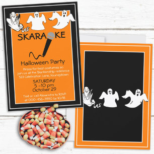Invitation Fête de Halloween Karaoké Fantômes Heureux Personn