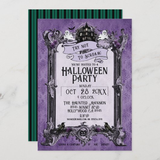 Invitation Fête de Halloween Maison Hantée (Devant / Derrière)