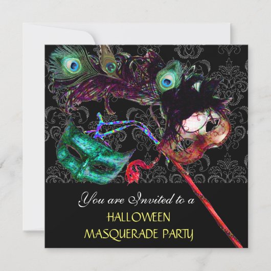 Invitation FÊTE DE HALLOWEEN MASQUERADE EN DAMAS Noir bleu (Devant)