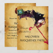 Invitation FÊTE DE HALLOWEEN MASQUERADE, sceau de cire parche (Devant / Derrière)