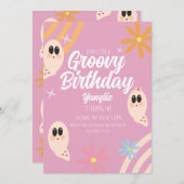 Invitation Fête de Halloween Rétro Fleurie Fantôme Groovy Ros (Devant / Derrière)