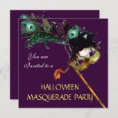 Invitation FÊTE DE HALLOWEEN SOUS MASQUE Violet noir bleu bla (Devant / Derrière)