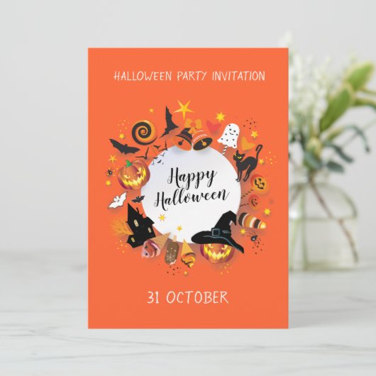 Invitation Fête de Halloween tendance design joyeux (Debout devant)