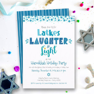Invitation Fête de Hanoucca Latke Rire Lumière Fun Moderne