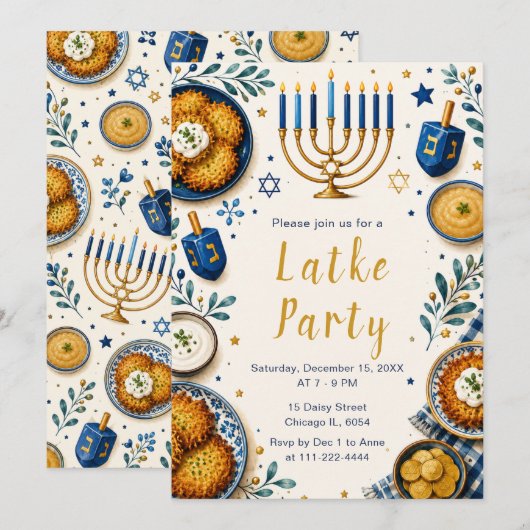 Invitation Fête de Hanouka avec des latkes (Devant / Derrière)