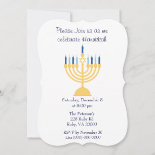 Invitation Fête de Hanukkah bleu et blanc