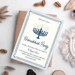 Invitation Fête de Hanukkah bleu et blanc fantaisiste dessiné