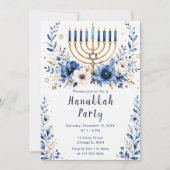 Invitation Fête de Hanukkah bleu et or (Devant)